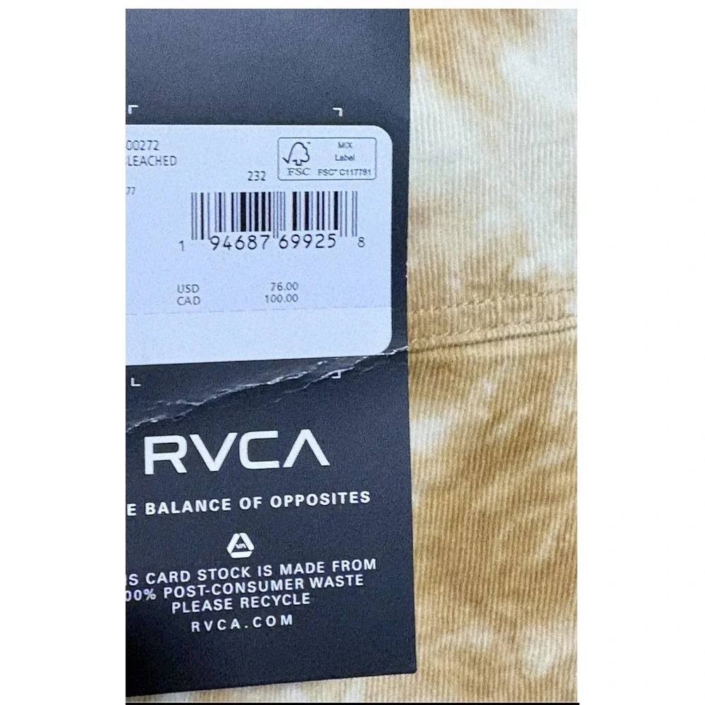 RVCA Men's Tie Dye Civic Bleached Corduroy Shorts Belt Size Medium 17